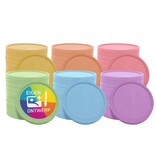 Kleurenmix bedrukte munten gerecycled plastic 29mm - 108 stuks