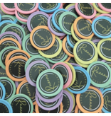 Kleurenmix bedrukte munten gerecycled plastic 29mm - 108 stuks