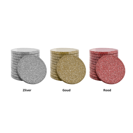 Plastic bedrukte glittermunten Ø29mm met jouw ontwerp - per 100 stuks