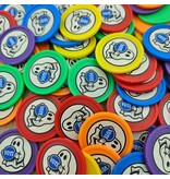 Kleurenmix bedrukte munten plastic Ø29mm - per 108 stuks