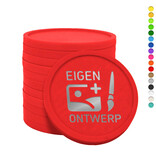 Plastic munten Ø35mm met jouw eigen ontwerp in foliedruk - per 1000 stuks