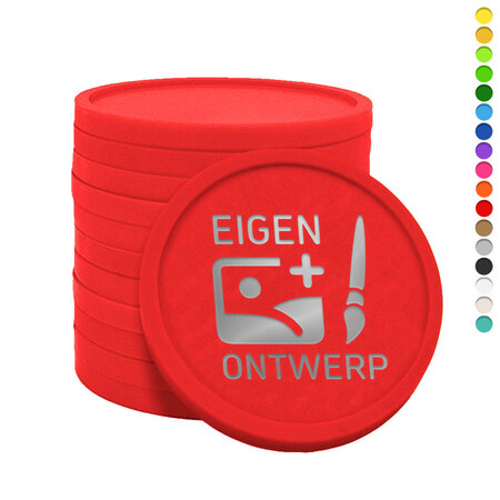 Plastic munten Ø35mm met jouw eigen ontwerp in foliedruk - per 1000 stuks