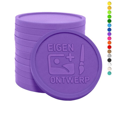 Plastic reliëfmunten Ø38mm met jouw ontwerp - per 1000 stuks