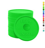 Plastic reliëfmunten Ø29mm met rond gat en eigen ontwerp - per 1000 stuks