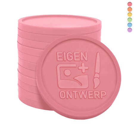 Gerecycled plastic reliëfmunten Ø38mm met jouw ontwerp - per 1000 stuks