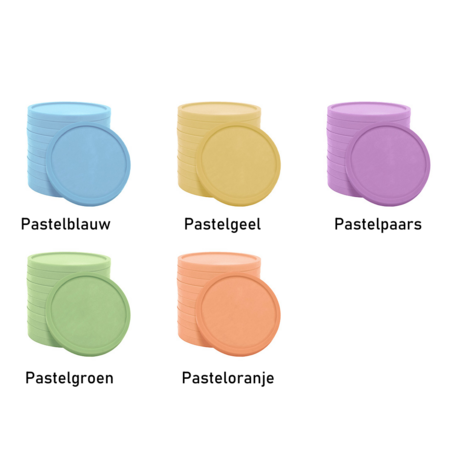 Gerecycled plastic reliëfmunten Ø38mm met jouw ontwerp - per 1000 stuks