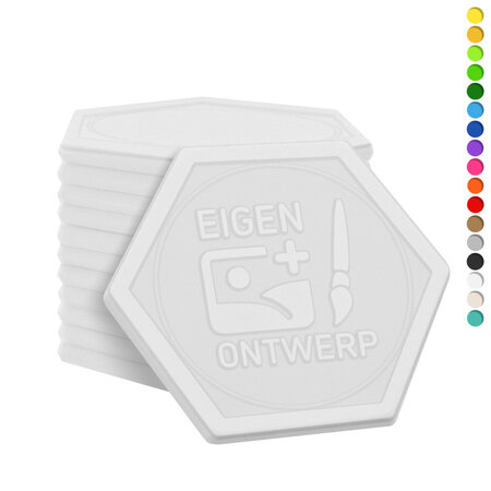 Plastic reliëfmunten zeshoek Ø29mm met jouw ontwerp - per 1000 stuks