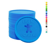 Plastic reliëfmunten Ø29mm met eigen ontwerp en veiligheidsgat - per 1000 stuks