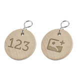 Houten sleutellabel Ø37mm met nummer en logo - per stuk