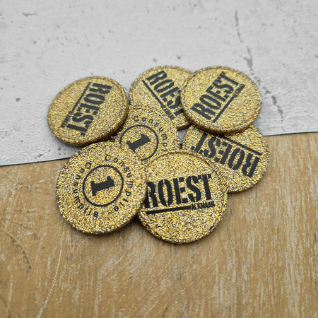 CombiCraft Plastic bedrukte glittermunten Ø29mm met jouw ontwerp - per 100 stuks