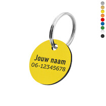 Kunststof sleutellabel met naam en telefoonnummer