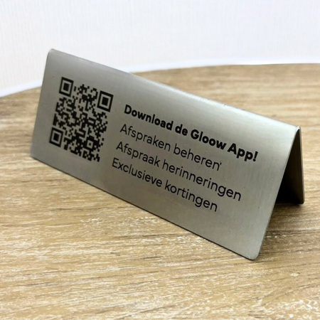 QR-code bordje van RVS 120 x 50 mm met eigen tekst - per 1 stuk - Copy