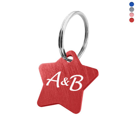 Aluminium sleutellabel ster 27x27mm met initialen - per 1 stuk
