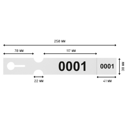 Sleufetiketten genummerd 250x38mm met afscheurstrook wit - per 200 etiketten