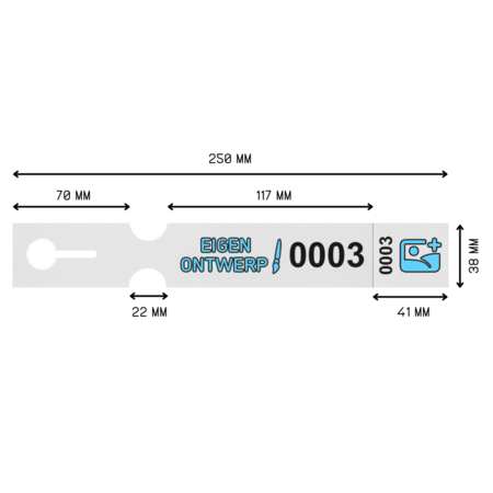 CombiCraft Sleufetiketten met eigen ontwerp en nummering 250x38mm met afscheurstrook - per 200 etiketten