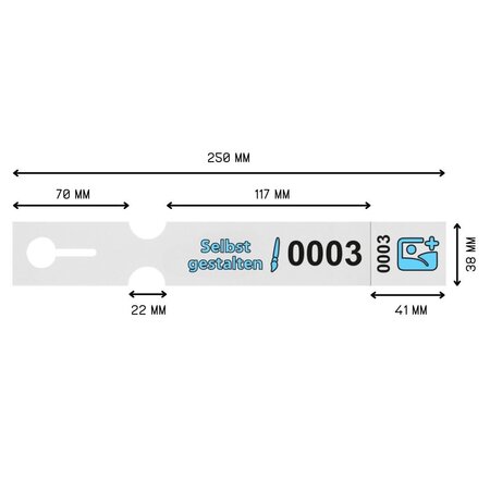 CombiCraft Sleufetiketten met eigen ontwerp en nummering 250x38mm met afscheurstrook - per 200 etiketten