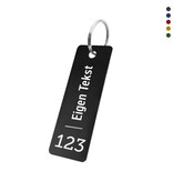 Aluminium sleutellabel 70x25mm met tekst en nummer - per stuk