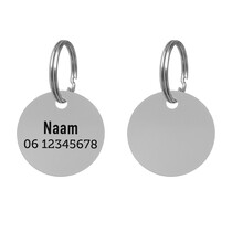 Hondenpenning 30mm met naam en telefoonnummer zilver