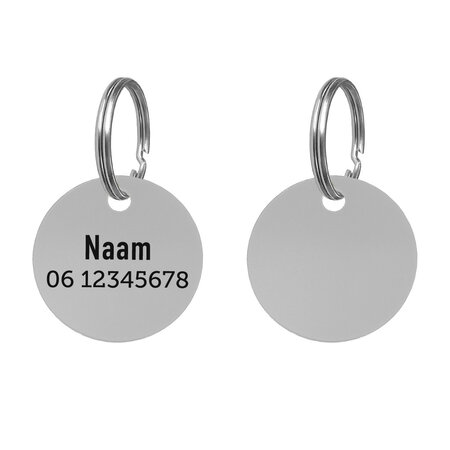 Aluminium hondenpenning Ø30mm met naam en telefoonnummer – per stuk