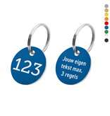 Kunststof sleutellabel met nummer en tekst tweezijdig gegraveerd - per stuk