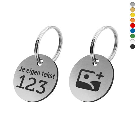 Kunststof sleutellabel met tekst, nummer en logo tweezijdig gegraveerd - per stuk