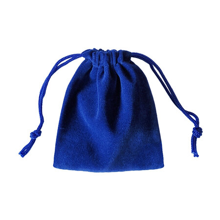 Fluwelen bewaarzakje met touwtjes blauw - per stuk