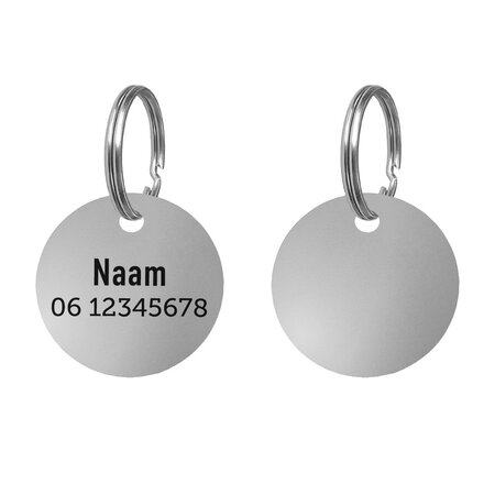 Hondenpenning rvs Ø30mm met naam en telefoonnummer – per stuk
