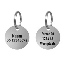 Hondenpenning rvs 30mm met naam + telefoonnummer en tekst dubbelzijdig
