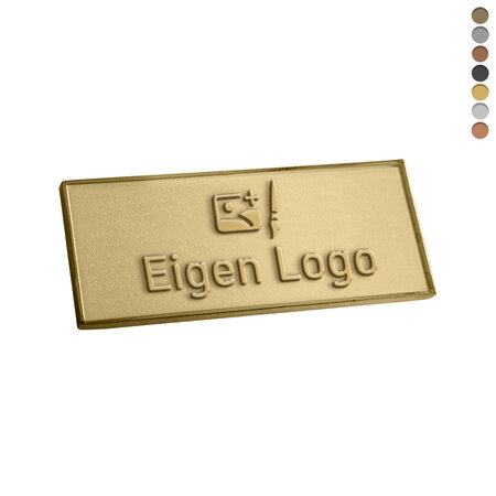 Gegoten logo plaatje 50x20mm met of zonder tape vanaf 100 stuks