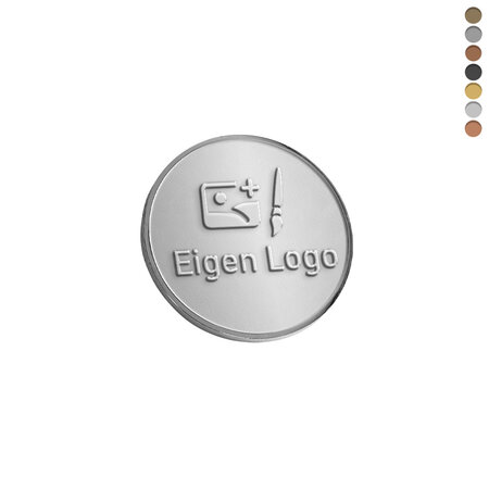 Gegoten logo plaatje Ø25mm met of zonder tape vanaf 100 stuks