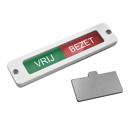 Aluminium schuifbordje Vrij-Bezet 100x25mm met gaten - per stuk