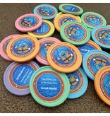 Kleurenmix bedrukte munten gerecycled plastic 29mm - 108 stuks
