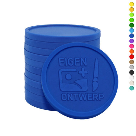 Plastic reliëfmunten Ø29mm met jouw ontwerp - per 1000 stuks