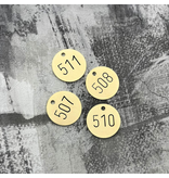 CombiCraft Nummerplaatjes Blank Messing rond met geslagen nummers met inkleuring en één gat