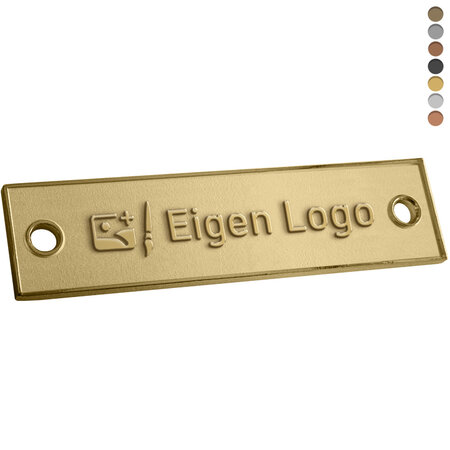 Gegoten logo plaatje 100x25mm met gaten vanaf 100 stuks
