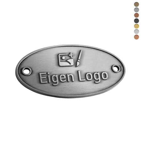 Gegoten logo plaatje 70x35mm met gaten vanaf 100 stuks