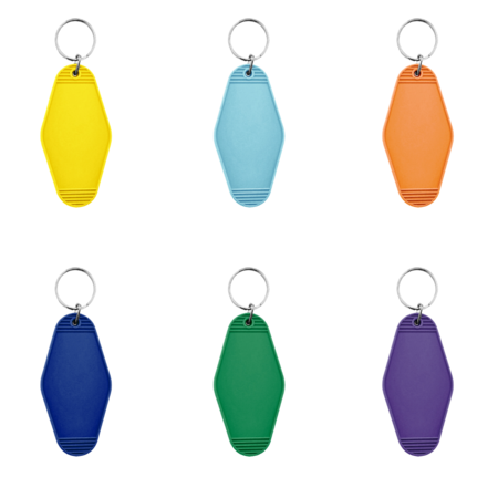 Blanco Hunter hotel sleutelhanger van kunststof met Amerikaanse motel look in 12 verschillende kleuren in 88x45mm