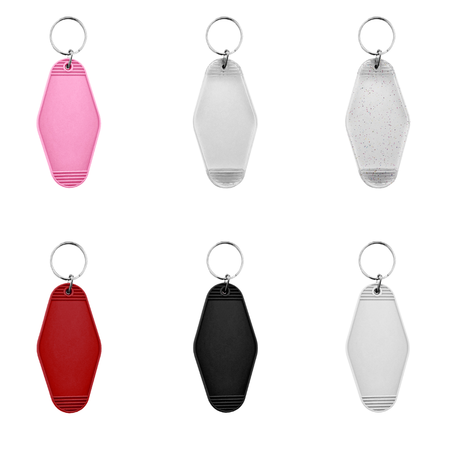 Blanco Hunter hotel sleutelhanger van kunststof met Amerikaanse motel look in 12 verschillende kleuren in 88x45mm