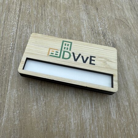 CombiCraft Bamboe naambadge met venster 72x38mm eigen ontwerp - per stuk