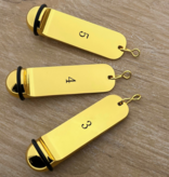 Metalen hotel sleutelhanger Classico 29x108mm goudkleurig met gravering - per stuk