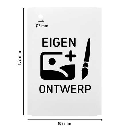 Kunststof hangetiketten 102x152mm met eigen ontwerp - per 100 stuks