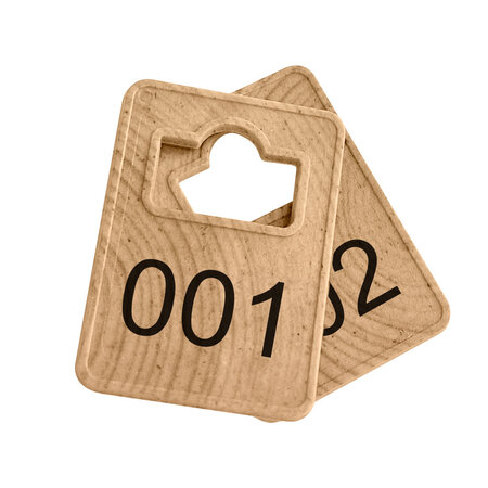 Garderobemunten Tiffany hout 36x50mm vaste nummering - per set