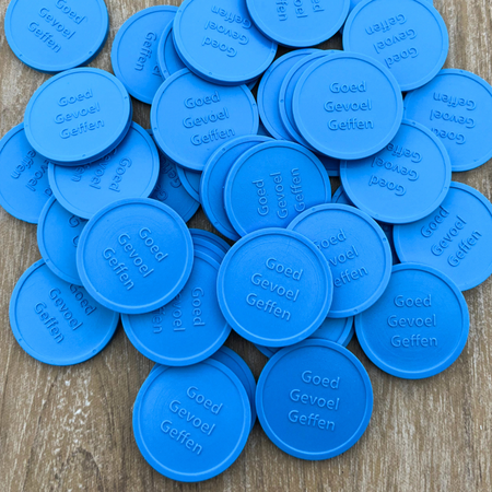 Plastic reliëfmunten Ø29mm met jouw ontwerp - per 1000 stuks