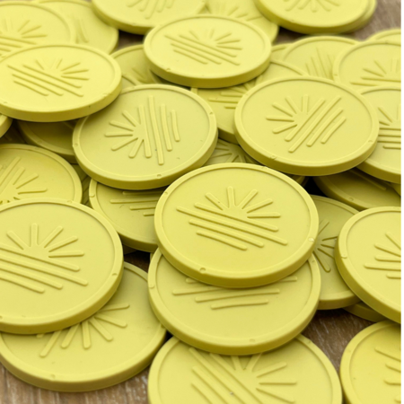 Plastic reliëfmunten Ø29mm met jouw ontwerp - per 1000 stuks