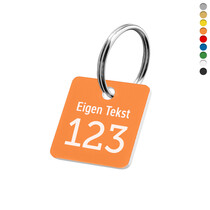 Kunststof sleutellabel met tekst en nummer