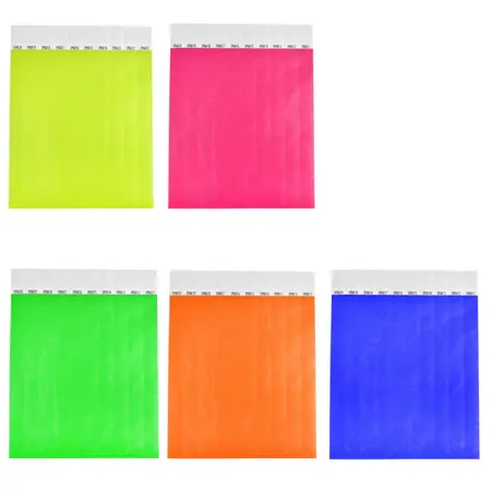 Blanco Tyvek polsbandjes neon kleurenmix - per  100 stuks