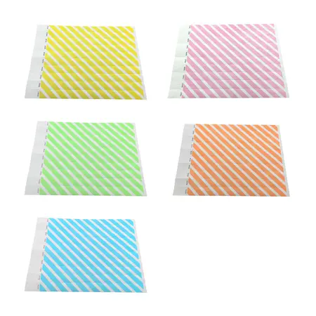 Blanco Tyvek polsbandjes gestreepte kleurenmix - 100 stuks