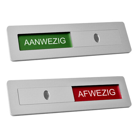 Aluminium schuifbordje Aanwezig - Afwezig 125x35mm met tape - per stuk