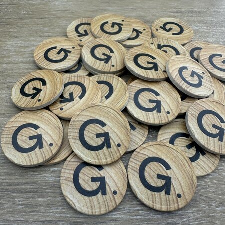 Houtmotief munten Ø29mm met jouw eigen ontwerp - per 100 stuks