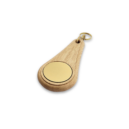 Houten hotel sleutelhanger Oaky Drop lichtbruin blanco of met gravering - per 1 stuk
